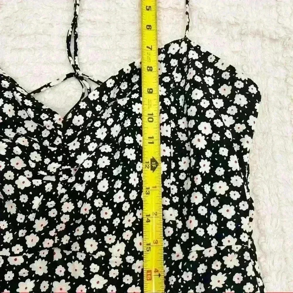 ZARA Black White Daisy Micro Floral Flower Print Linen Blend Midi Dress Sz L - Picture 10 of 15